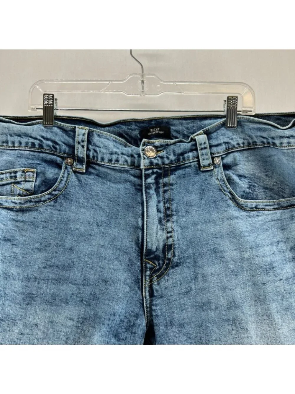 True Religion Ricky Relaxed Straight Denim Shorts Mens 42 Stretch Acid Wash Blue
